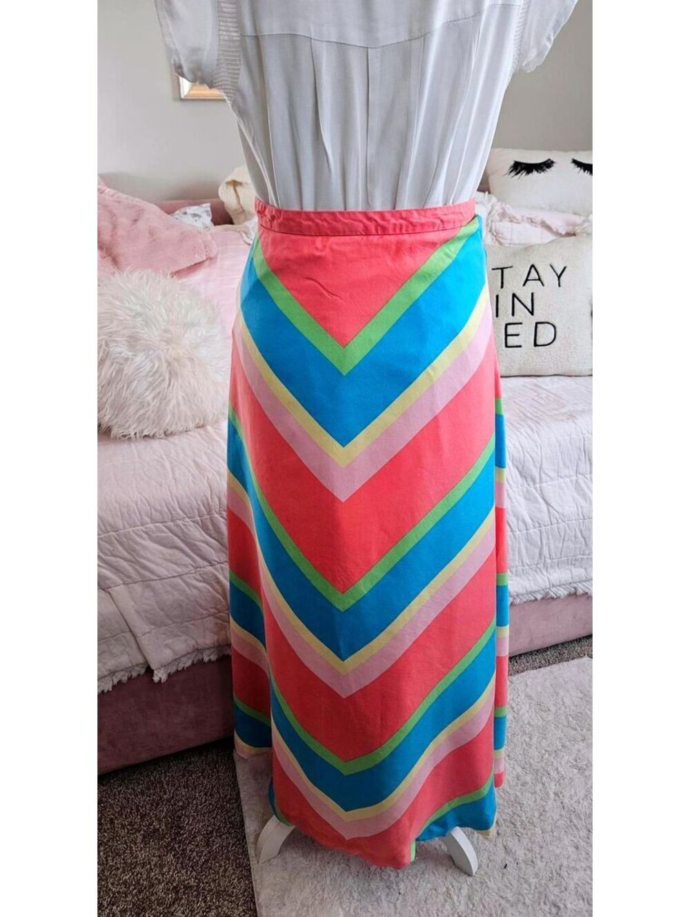 Lilly Pulitzer 100% Silk Colorful Chevron Maxi Skirt Size 0